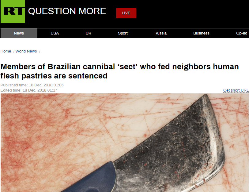 巴西男子伙同妻子情妇谋杀3名女性 做成人肉馅饼出售