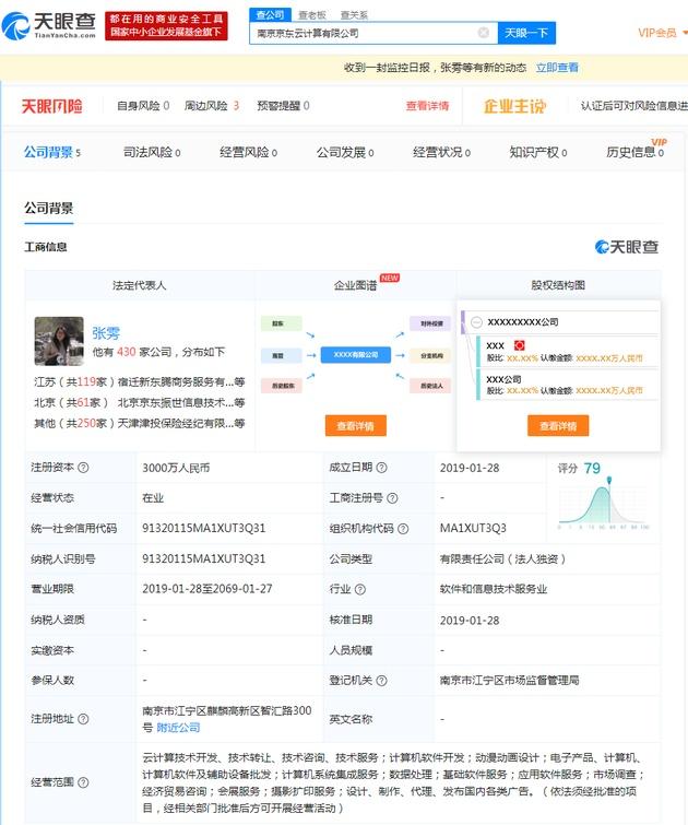 刘强东南京注册云计算公司 女助理张雱再次担任法人