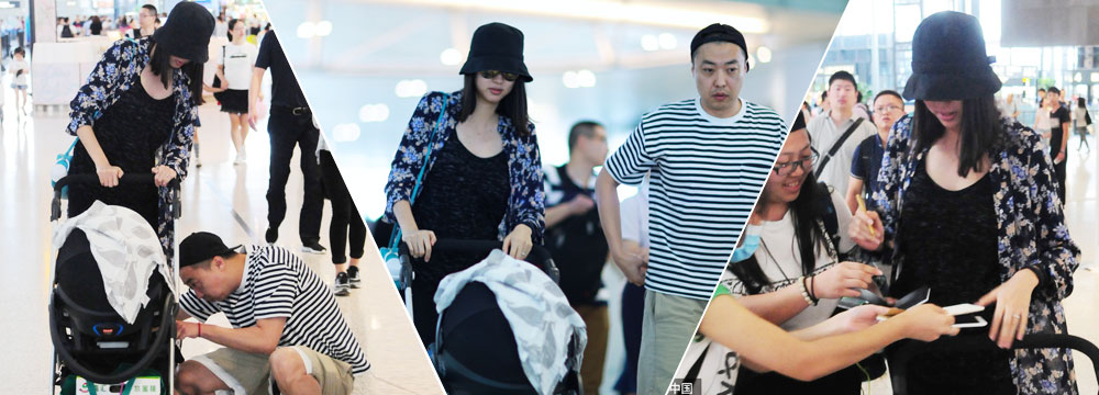 张梓琳产后素颜带娃亮相机场 身材纤细