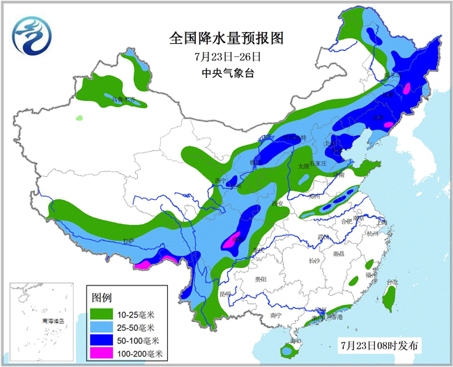 23日夜间起北方地区自西向东将有大到暴雨(图)