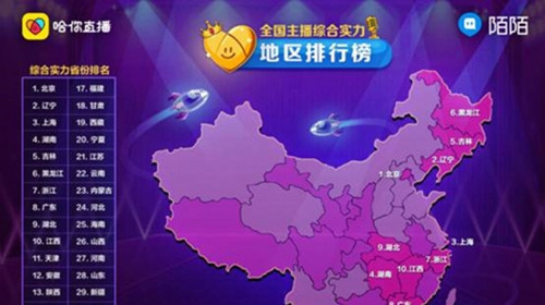 陌陌发中国主播地图:四川主播数量多北京主播