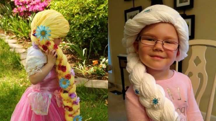 美女子用纱线为癌症儿童制作迪士尼公主假发