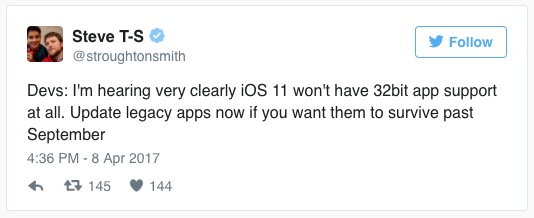 开发者称苹果将在今秋彻底停止支持32位应用