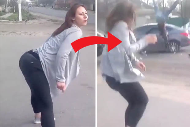 乌克兰少女公路边跳舞 引摩托车手分心出车祸