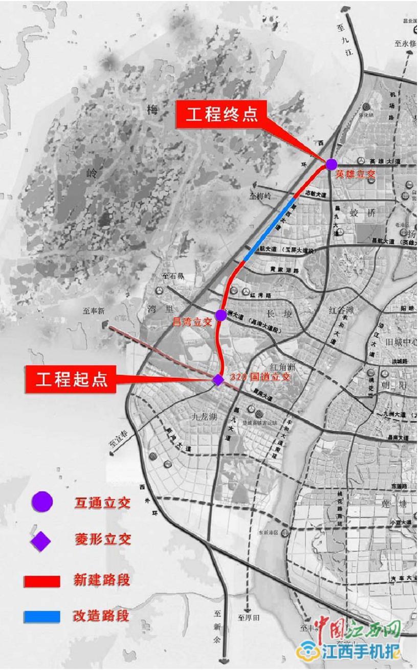 全长约10km,整个工程跨越南昌市湾里区,新建县,红谷滩新区3个行政区域