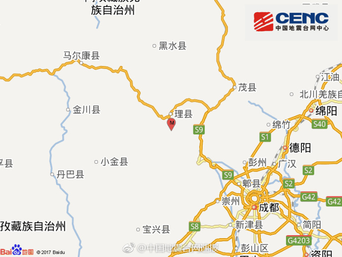 汶川县发生3.9级地震 震源深度9千米