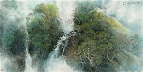 聞一鳴 書法山水畫 浅谈冯一鸣的泼彩工笔山水艺术_手机凤凰网