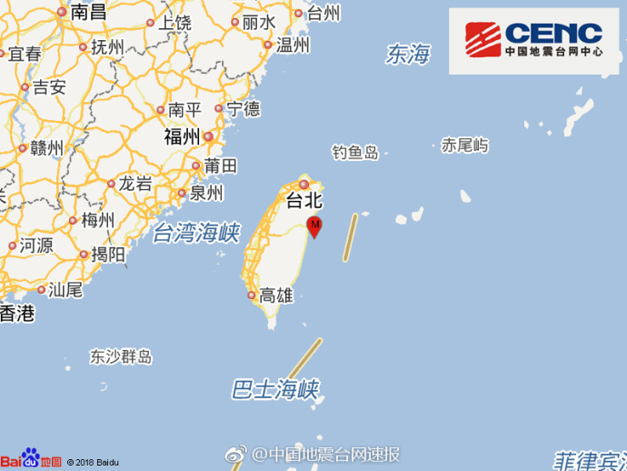 台湾花莲县附近海域发生5级地震