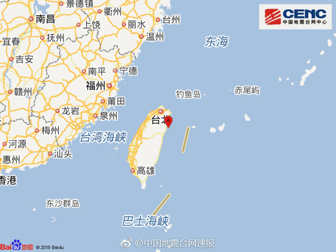 台湾宜兰县海域深夜发生5级地震 震源深度17千米