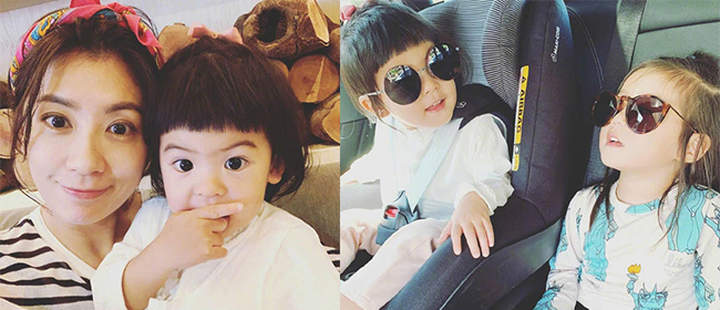 贾静雯周末“遛小孩” 咘咘波妞同戴墨镜凹造型