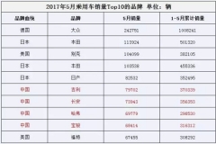 5月乘用车品牌销量TOP10榜 中国品牌占四名