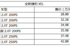 全新捷豹XEL上市 售28.88万—42.88万元