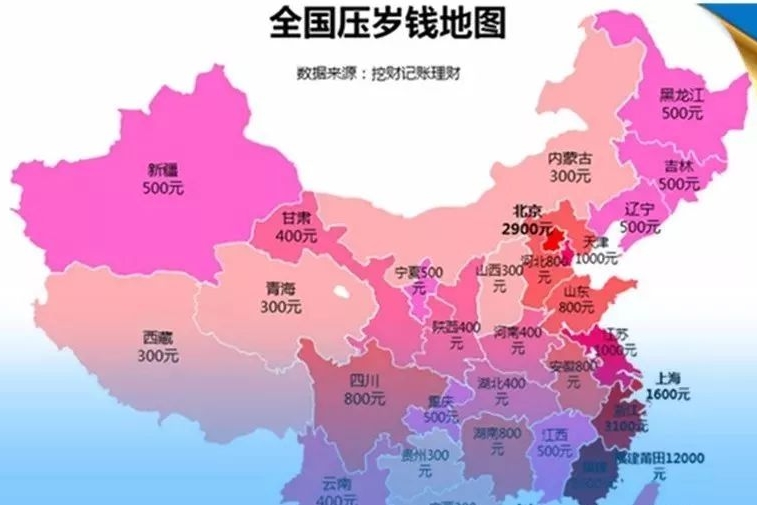 全国压岁钱地图出炉，平均金额最高的是这里！广东拖后腿了