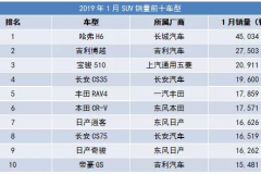 自主品牌垄断前四名｜1月SUV车型销量榜前十简评