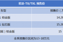 预售价13万-18万元 星途-TX/TXL公布预售价