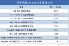 配有一体式儿童安全座椅 新款荣威RX3售6.98万元起