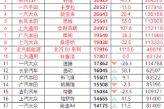 六月汽车销量排行，大众表现强势，帝豪跌出前十