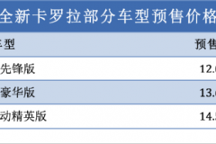 卡罗拉部分车型开启预售 预售价12.00-14.50万元