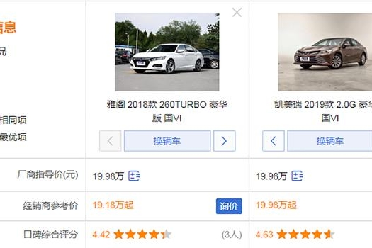 凯美瑞对比雅阁，谁性价比更高？谁更值得入手？