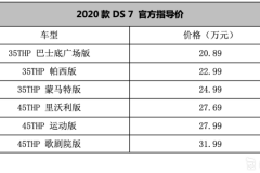 新增蒙马特版车型 2020款DS 7售20.89-31.99万元