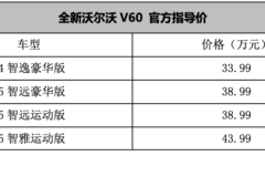 全新沃尔沃V60正式上市 售33.99-43.99万元