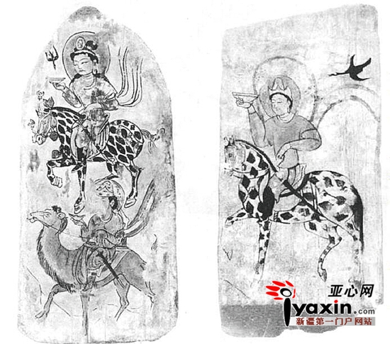 丹丹乌里克唐代木版画中的于阗马。