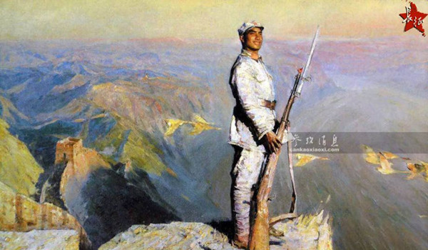 长征胜利后红军战士手持三八大盖站岗