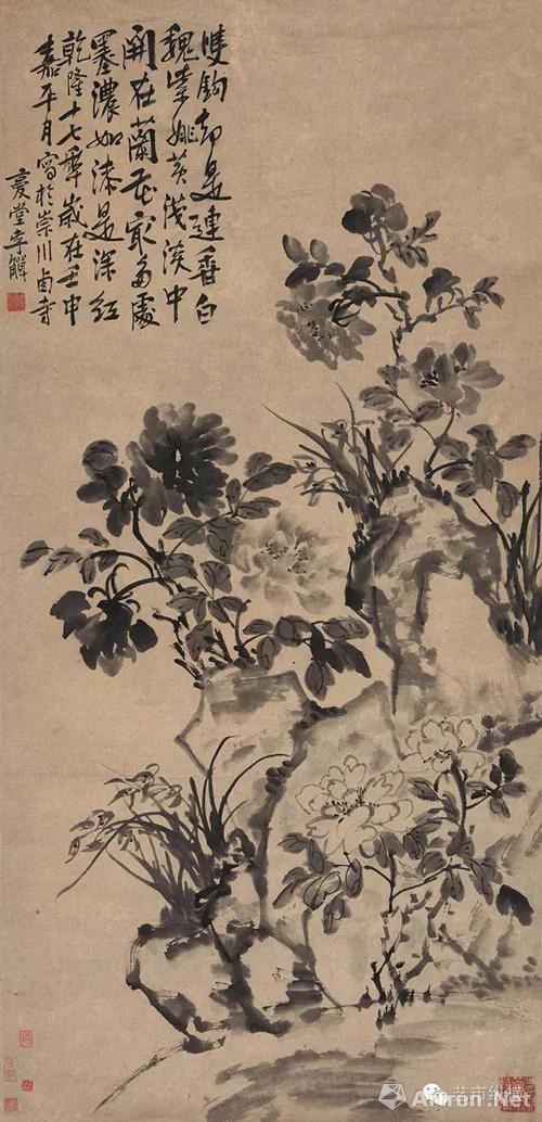 李鱓《牡丹兰花》