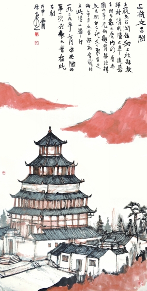林容生 上杭文昌阁 137x68cm