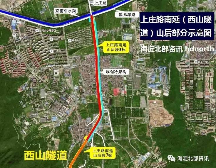 (上庄路南延西山隧道线路示意图 而从海淀整个路网角度看,与京密引