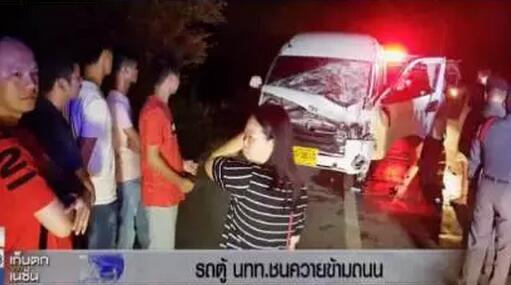 泰国一面包车撞上两头水牛 致一名中国游客受伤