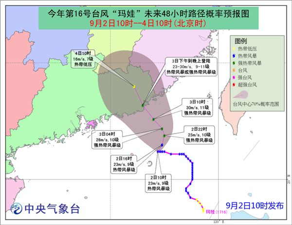 台风黄色预警：“玛娃”将于3日下午到晚上登陆广东