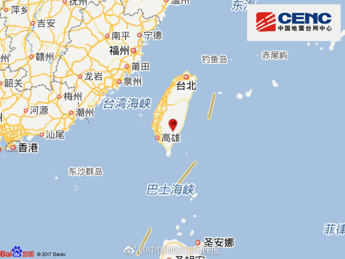 台湾台东县发生4.9级地震 震源深度6千米