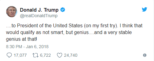 特朗普连发3推文：我哪只是聪明 简直是天才！(图)