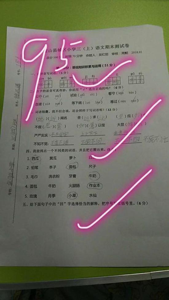 老师发来的试卷。