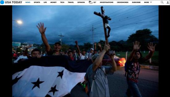《今日美国》报道截图：移民队伍15日到达埃斯基普拉斯，继续北上。