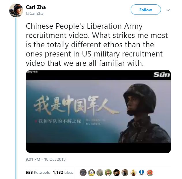 中国军宣视频在推特上火了 美国人：我想加入解放军
