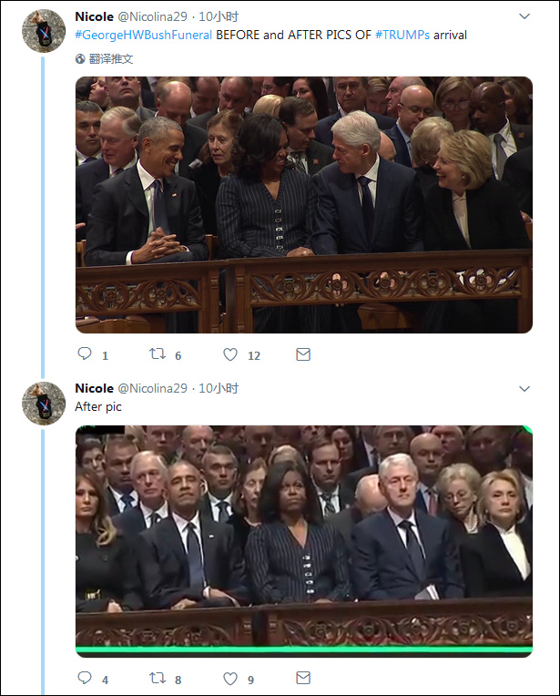 特朗普出席老布什葬礼 “前任们”脸色突变