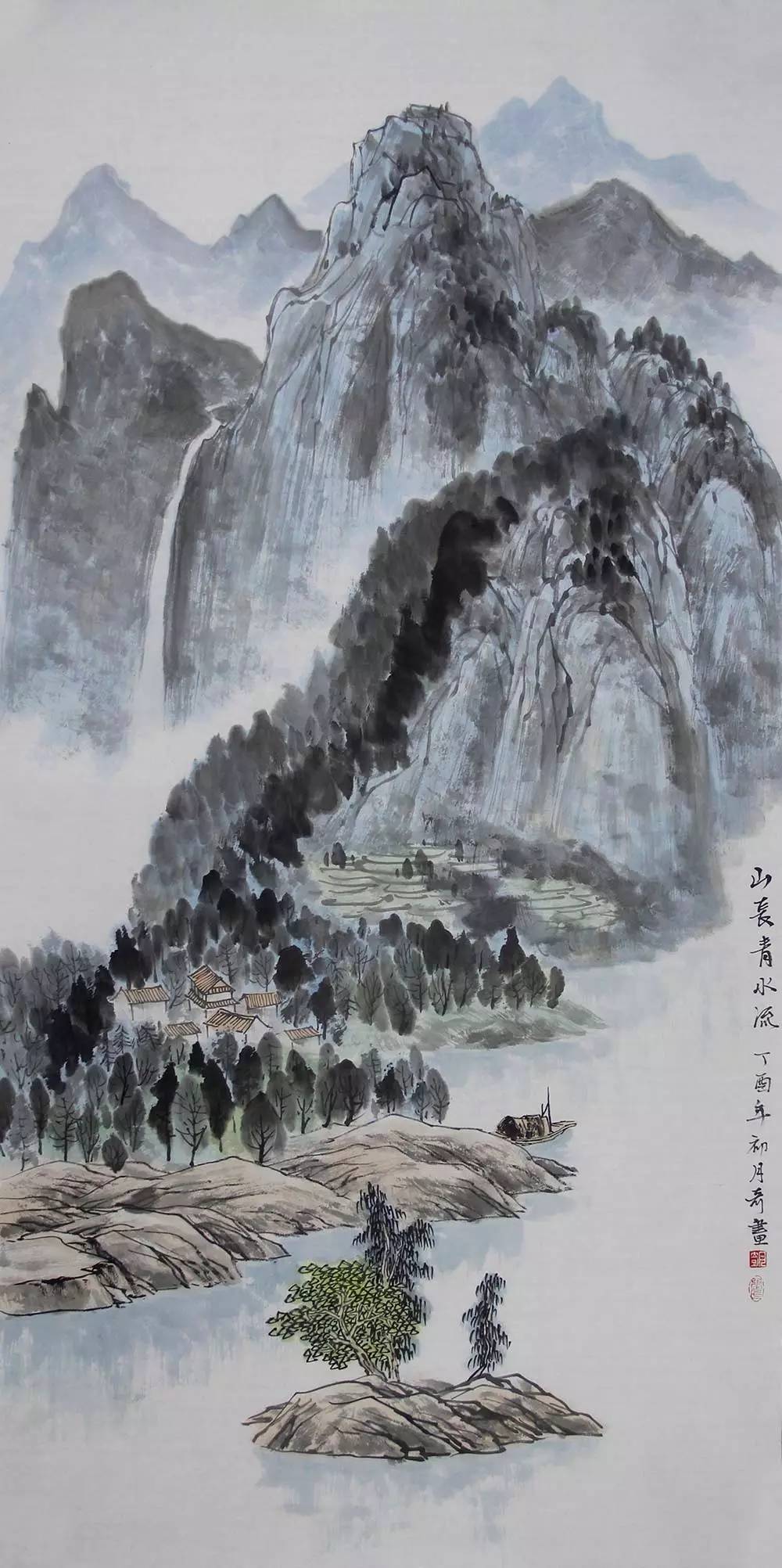 山水间尽显文人雅士的脱俗情怀,寄予了画家对祖国大好河山的无限热爱