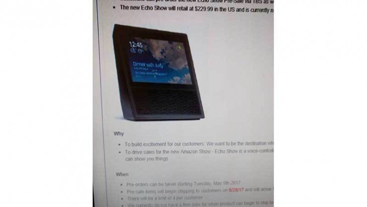 传带触控屏的亚马逊Echo六月开售，售价230美元
