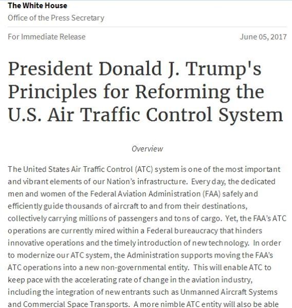 图片 特朗普政府6月5日提出空管改革方案