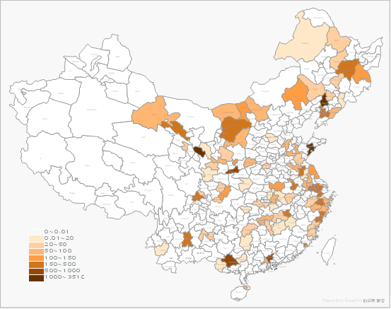 说明: 截至2006年各地已开建新城的规划面积.emf