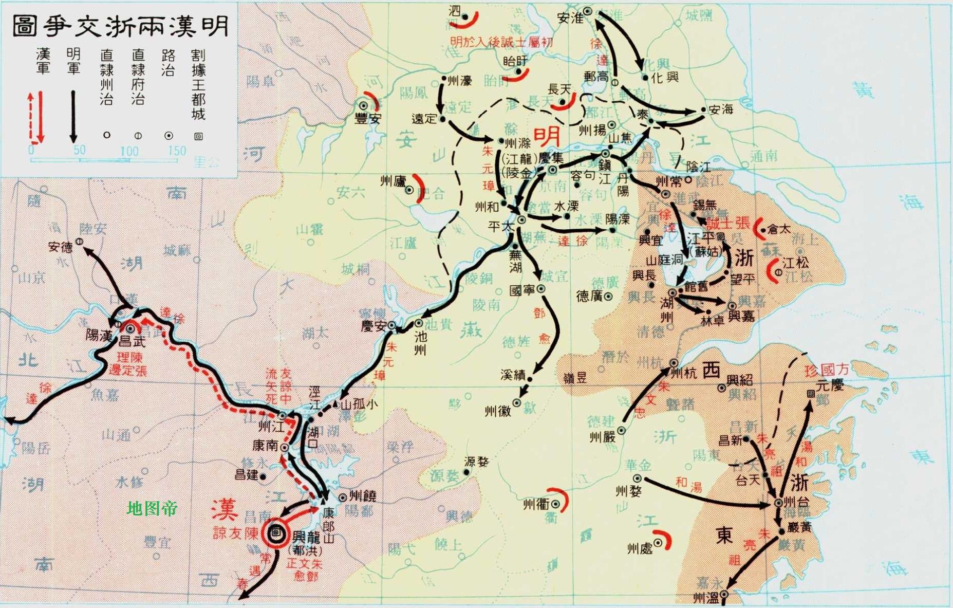 五,朱元璋,陈友谅鄱阳湖大战 元朝末年,陈友谅控制整个湖广行省,全据