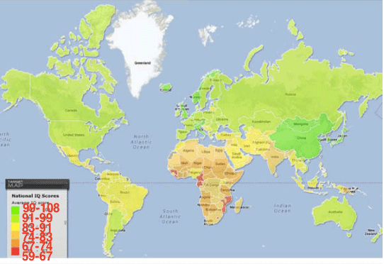 9. 全球智商得分地图