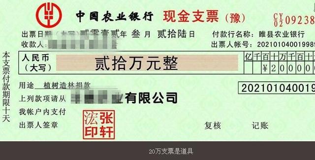 企业用支票模型当道具忽悠希望小学20万变2000