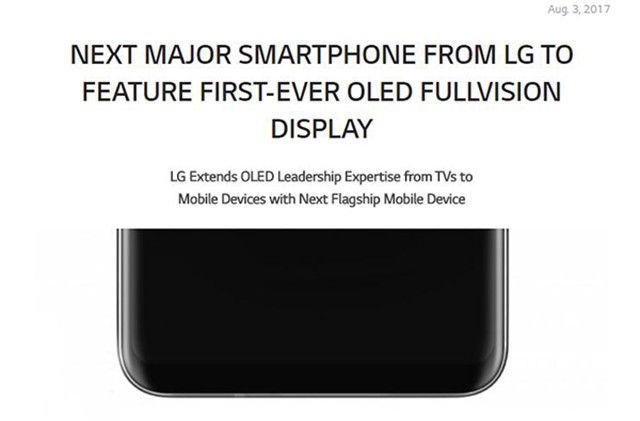 LG官方爆料：LG V30将搭载OLED全面屏