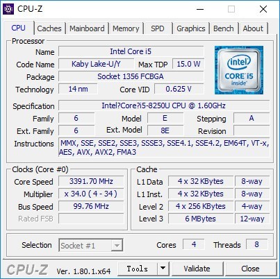 8代酷睿首测 4核8线程!i5 8250U移动CPU 