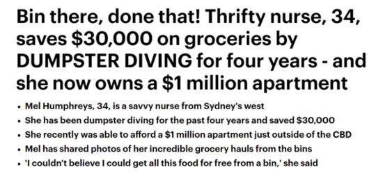 ?澳洲女护士捡垃圾为食 4年省下16万并买下500万豪宅