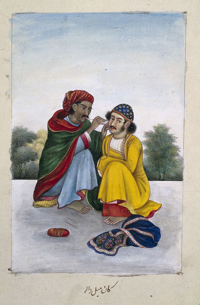 An_ear-cleaner,_attending_to_a_man's_ear._Gouache_painting_Wellcome_L0022250.jpg