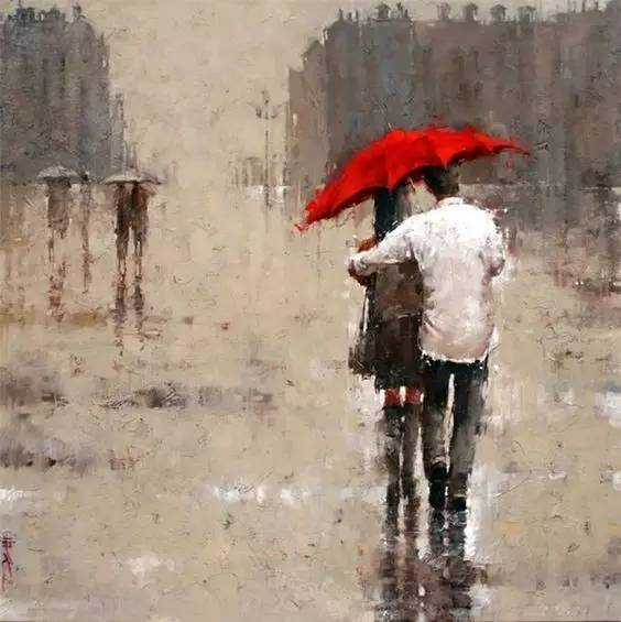 俄罗斯画家Andre Kohn的“雨中情”油画太美了......